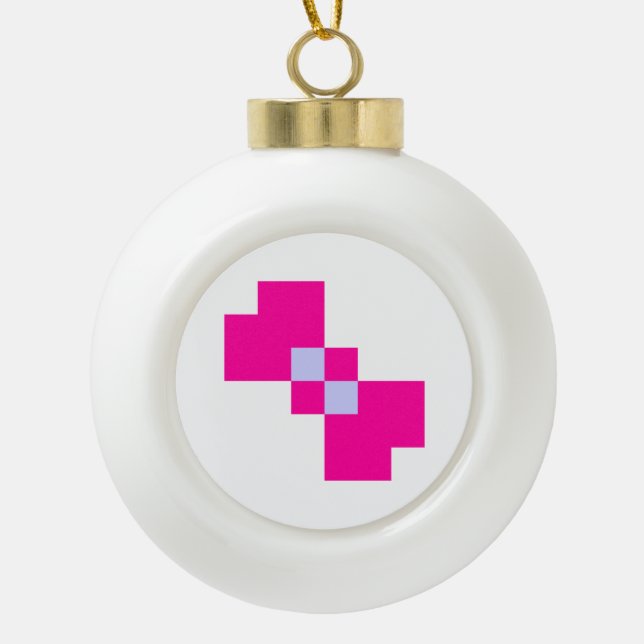 Cute 8 Bit Pixel Bow Ceramic Ball Christmas Ornament (Front)