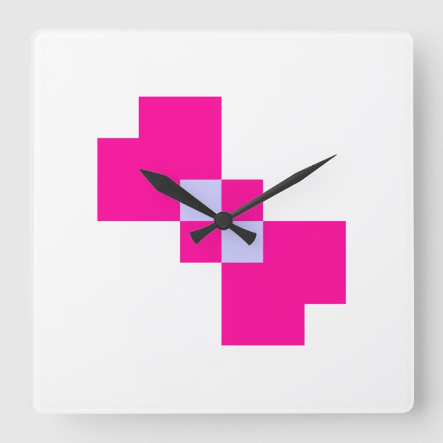 Cute 8 Bit Pixel Bow Square Wall Clock (Front)