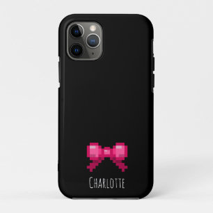 Cute 8bit Pink Bow Tie with Name Gamer Black girly iPhone 11 Pro Case