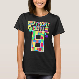 Cute 8th Birthday 8 Years Old Block Building Boys T-Shirt