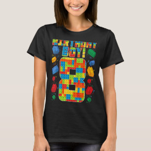Cute 8th Birthday 8 Years Old Block Building Boys T-Shirt