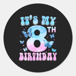 Cute 8th Birthday Girls Kids Butterfly Birthday 8  Classic Round Sticker