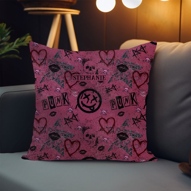 Cute 90s Retro Pink Girly Punk Cushion (Creator Uploaded)