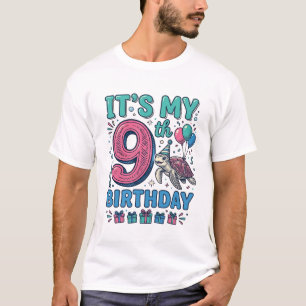 Cute 9th Birthday Turtle Vintage Kids Shirt Design