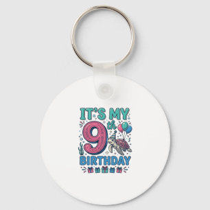 Cute 9th Birthday Turtle Vintage Kids Shirt Design Key Ring
