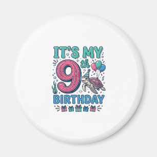Cute 9th Birthday Turtle Vintage Kids Shirt Design Magnet