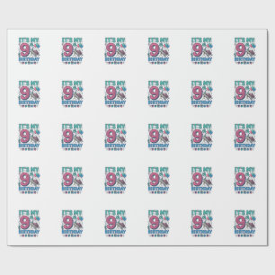 Cute 9th Birthday Turtle Vintage Kids Shirt Design Wrapping Paper