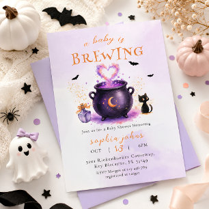 Cute A Baby Is Brewing Halloween Baby Shower Invitation