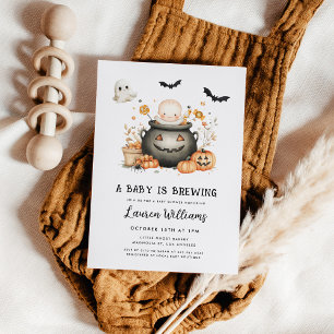 Cute A Baby Is Brewing Halloween Baby Shower Invitation