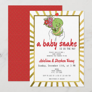 Cute A Baby Snake Is On The Way Gold Baby Shower Invitation