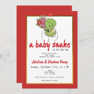 Cute A Baby Snake Is On The Way Red Baby Shower Invitation
