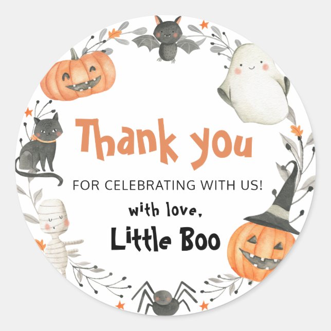 Cute A Little Boo Halloween Autumn Baby Shower Classic Round Sticker (Front)