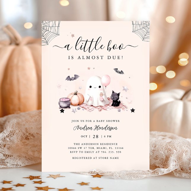 Cute A Little Boo Halloween Ghost Baby Shower Invitation (Creator Uploaded)