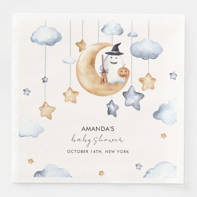 Cute A Little Boo Moon Stars Baby Shower  Napkin (Front)