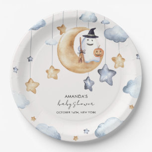 Cute A Little Boo Moon Stars Baby Shower  Paper Plate