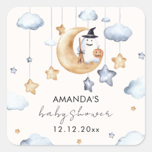 Cute A Little Boo Moon Stars Baby Shower  Square Sticker