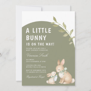 Cute A Little Bunny Sage Green Floral Baby Shower Invitation