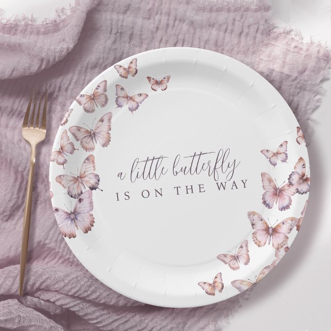 Cute A Little Butterfly Is On The Way Baby Shower Paper Plate (Creator Uploaded)