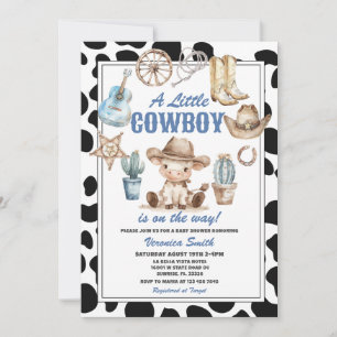 Cute A Little Cowboy Baby Shower Western Party Invitation