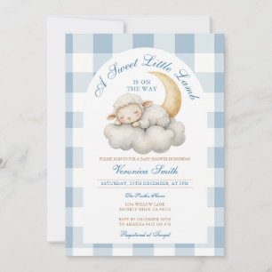 Cute A little lamb baby shower Boho Blue gingham Invitation