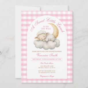 Cute A little lamb baby shower Boho Pink gingham Invitation