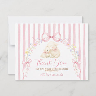 Cute A little lamb baby shower Pink Bow Gingham Thank You Card