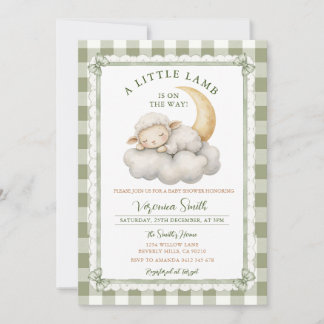 Cute A little lamb Baby Shower Sage Green Invitation