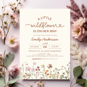 Cute A Little Wildflower Terracotta Baby Shower Invitation