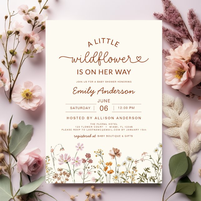 Cute A Little Wildflower Terracotta Baby Shower Invitation (Creator Uploaded)