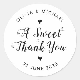 Cute A Sweet Thank You Simple Black Wedding Favour Classic Round Sticker