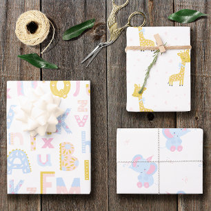 Cute ABC Alphabet Pattern Pastel Baby Shower Wrapping Paper Sheet