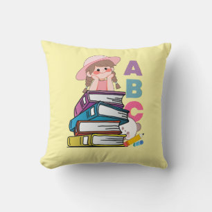 Cute ABC Books Girl Throw Pillow