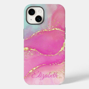Cute abstract alcohol ink,pink turquoise and gold Case-Mate iPhone 14 case