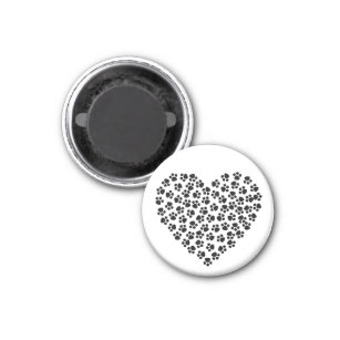 Cute Abstract Black Paw Prints Hearts Valentine Magnet
