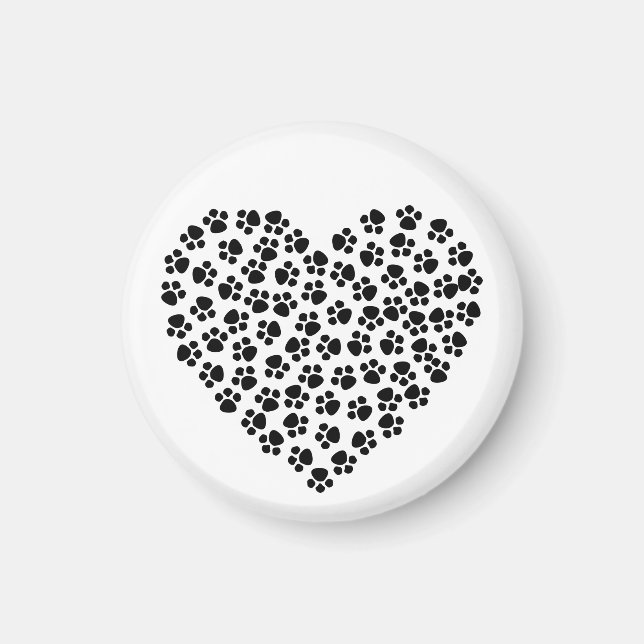 Cute Abstract Black Paw Prints Hearts Valentine Magnet (Front)