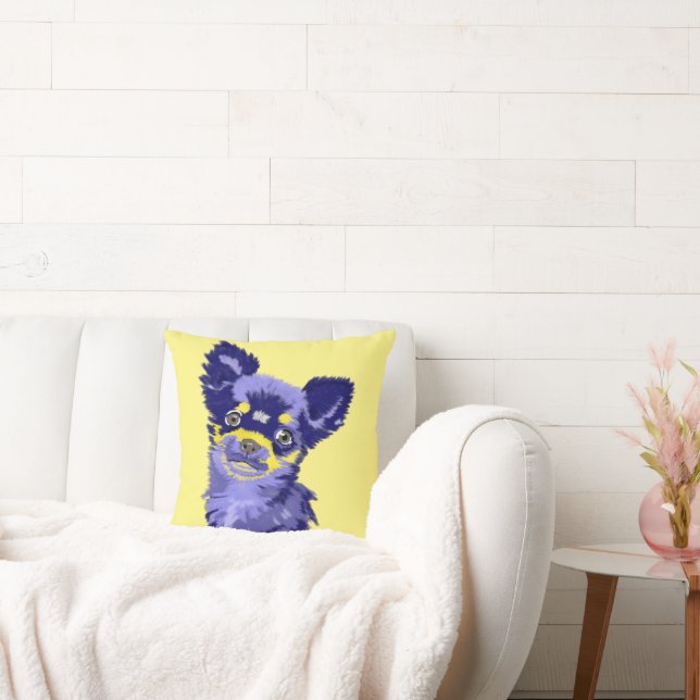Cute Abstract Blue Chihuahua Throw Pillow (Couch)