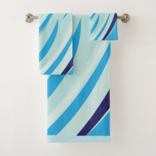 Cute Abstract Blue Diagonal Stripe Bath Towel Set