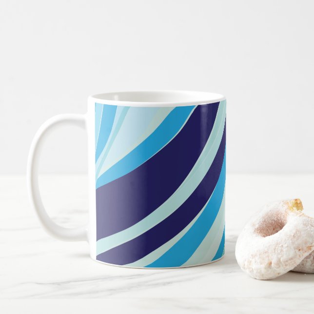 Cute Abstract Blue Diagonal Stripe  Coffee Mug (With Donut)