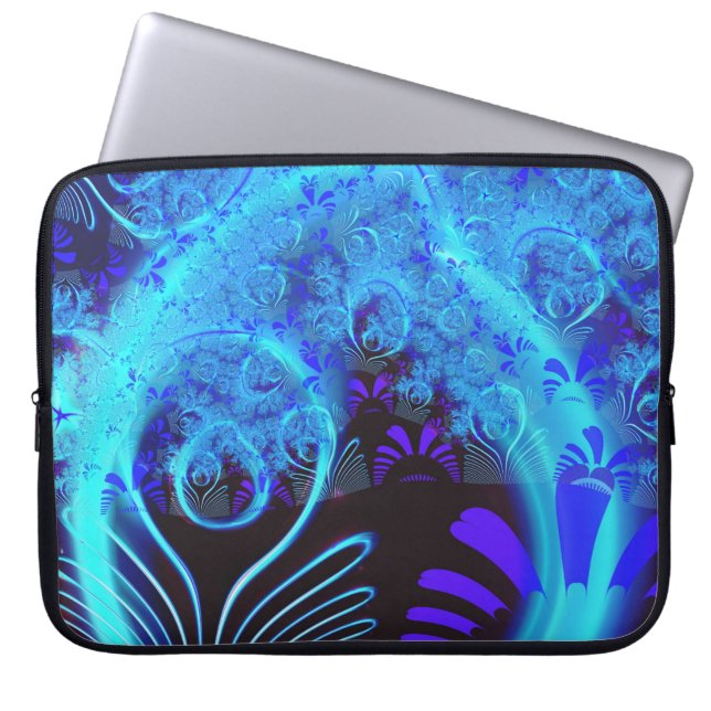 Cute Abstract Blue Floral Nature Pattern Fine Art Laptop Sleeve (Front)