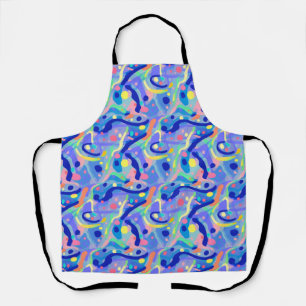 Cute Abstract Blue Pastel Neon Repeating Pattern Apron