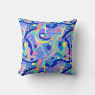 Cute Abstract Blue Pastel Neon Repeating Pattern Cushion