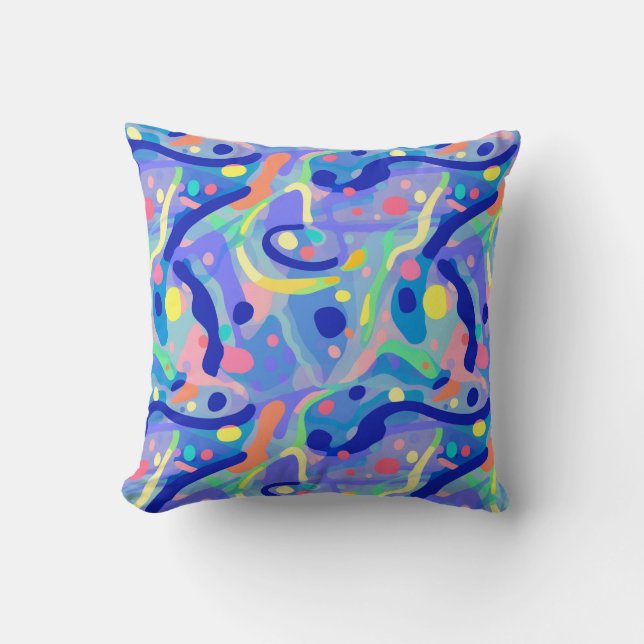 Cute Abstract Blue Pastel Neon Repeating Pattern Cushion (Front)