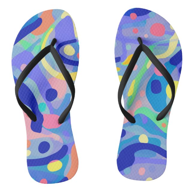 Cute Abstract Blue Pastel Neon Repeating Pattern Flip Flops (Footbed)