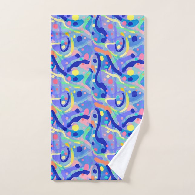 Cute Abstract Blue Pastel Neon Repeating Pattern Hand Towel (Hand Towel)