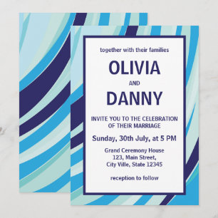 Cute Abstract Blue Stripe Beach Wedding Invitation