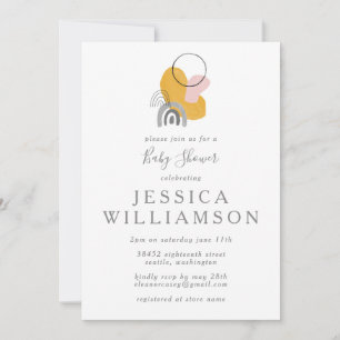 Cute Abstract Boho Art in Yellow Baby Shower Invitation
