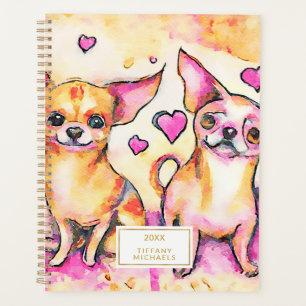 Cute Abstract Chihuahua Dogs in Love Watercolor Planner