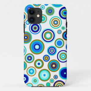 Cute Abstract Circles Pattern   Blue Lime Aqua iPhone 11 Case