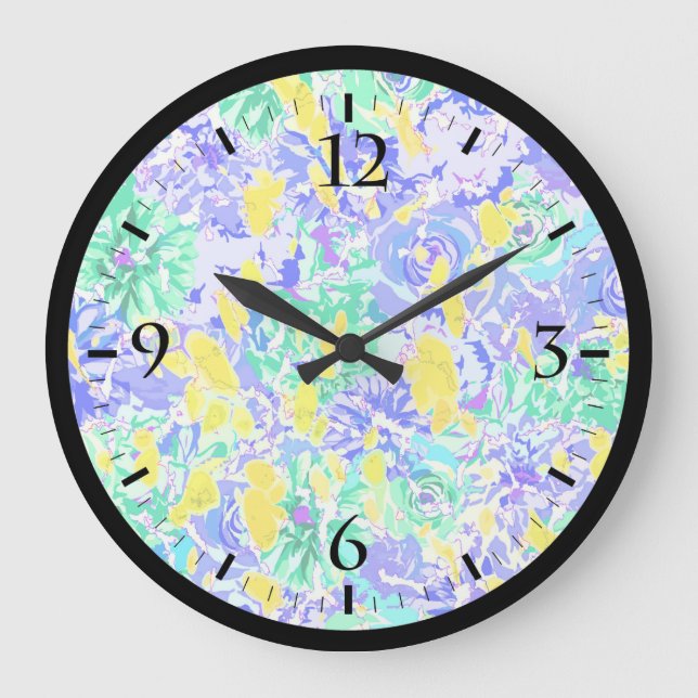 Cute abstract colourful spring flowers large clock (Front)
