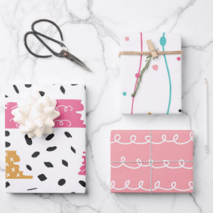 Cute Abstract Doodle Stripes Strokes Wrapping Paper Sheet